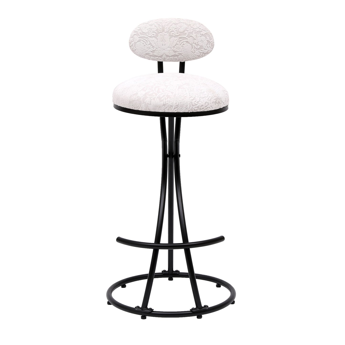 Round Print Bar Stools (Set of 2) Metal Upholstered Chairs For Kitchen Island & Dining Rooms - Black & White Print