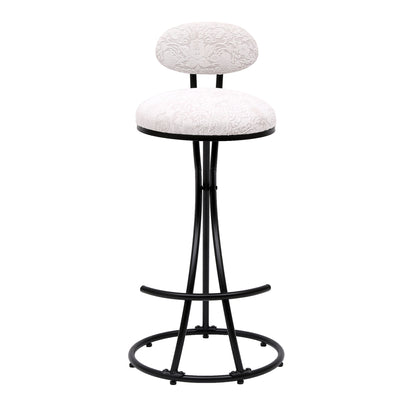 Round Print Bar Stools (Set of 2) Metal Upholstered Chairs For Kitchen Island & Dining Rooms - Black & White Print