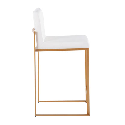 Fuji - Contemporary High Back Counter Stool (Set of 3) - Gold / White