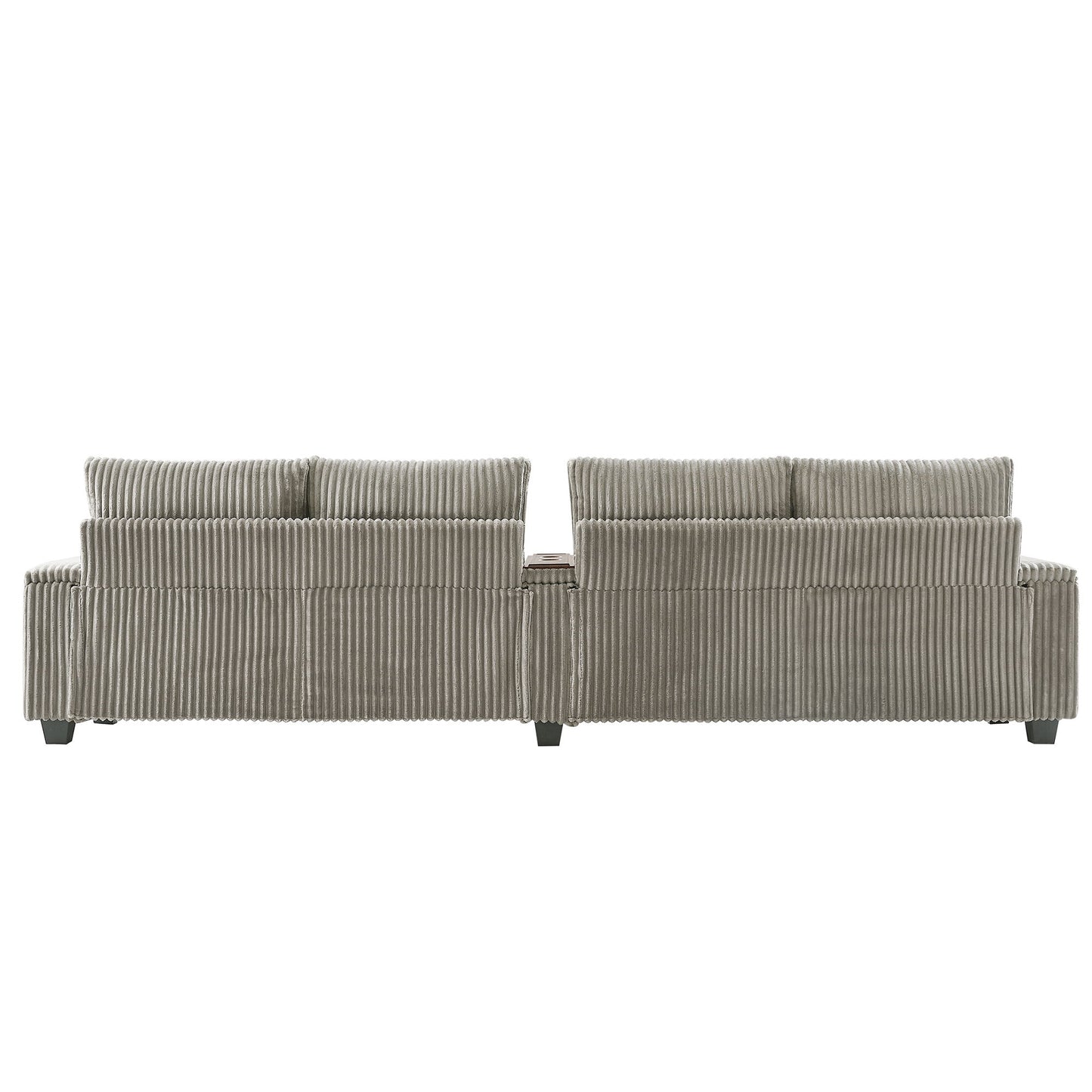 Modern 4 Seater Corduroy Sofa Couch With USB Ports, Hidden Storage Arms, And Flip Top Cup Holders - Brown - Brown
