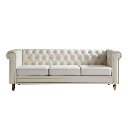 Chesterfield - Velvet Sofa 84.65" For Living Room - Beige