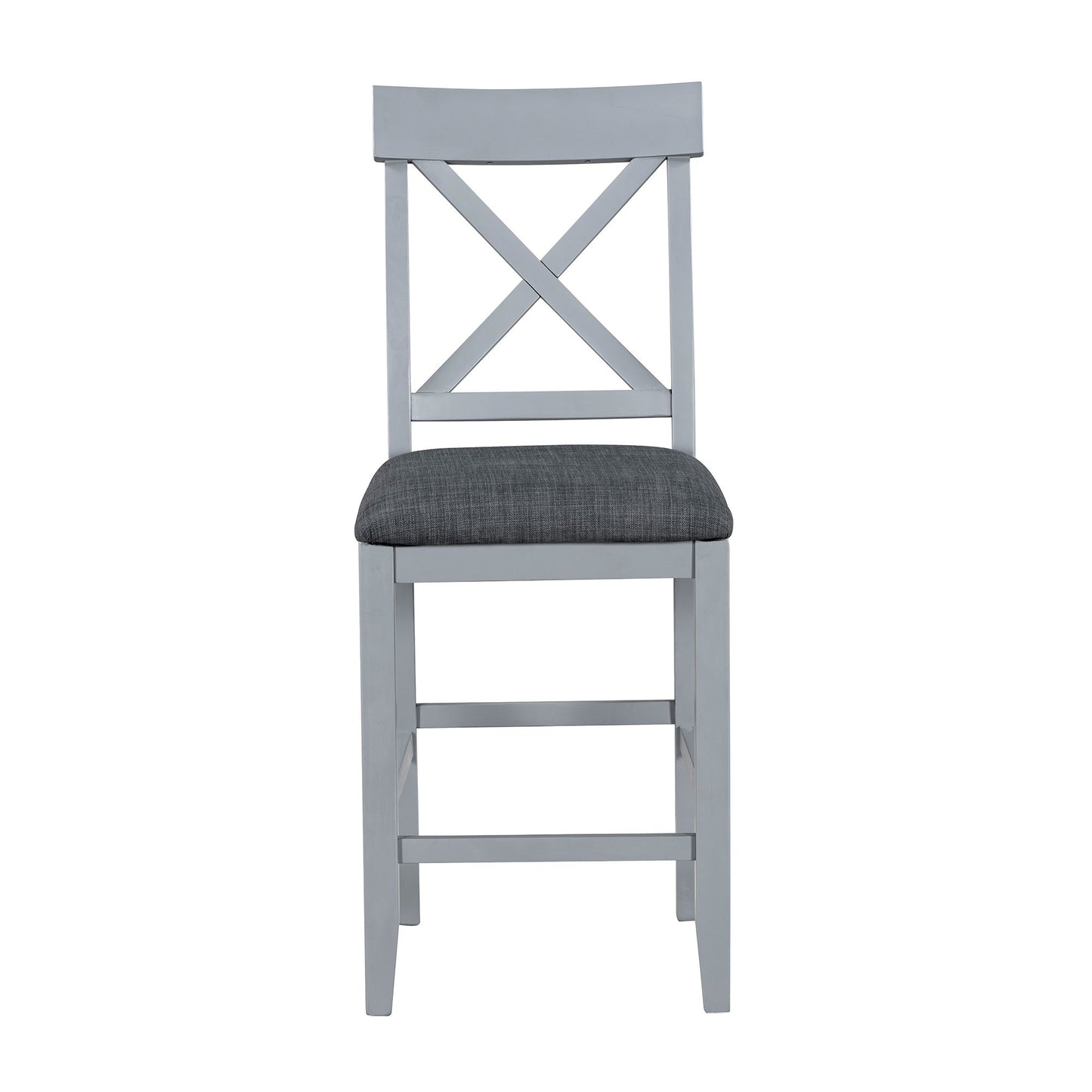 Solid Wood Farmhouse Counter Height Dining Table Set With 3 Tier Storage Shelves, Upholstered Dining Chairs For 4, 5 Piece - Gray