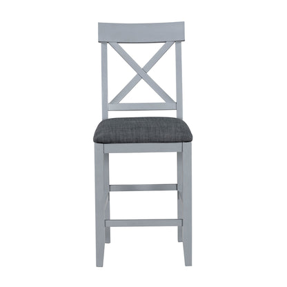 Solid Wood Farmhouse Counter Height Dining Table Set With 3 Tier Storage Shelves, Upholstered Dining Chairs For 4, 5 Piece - Gray