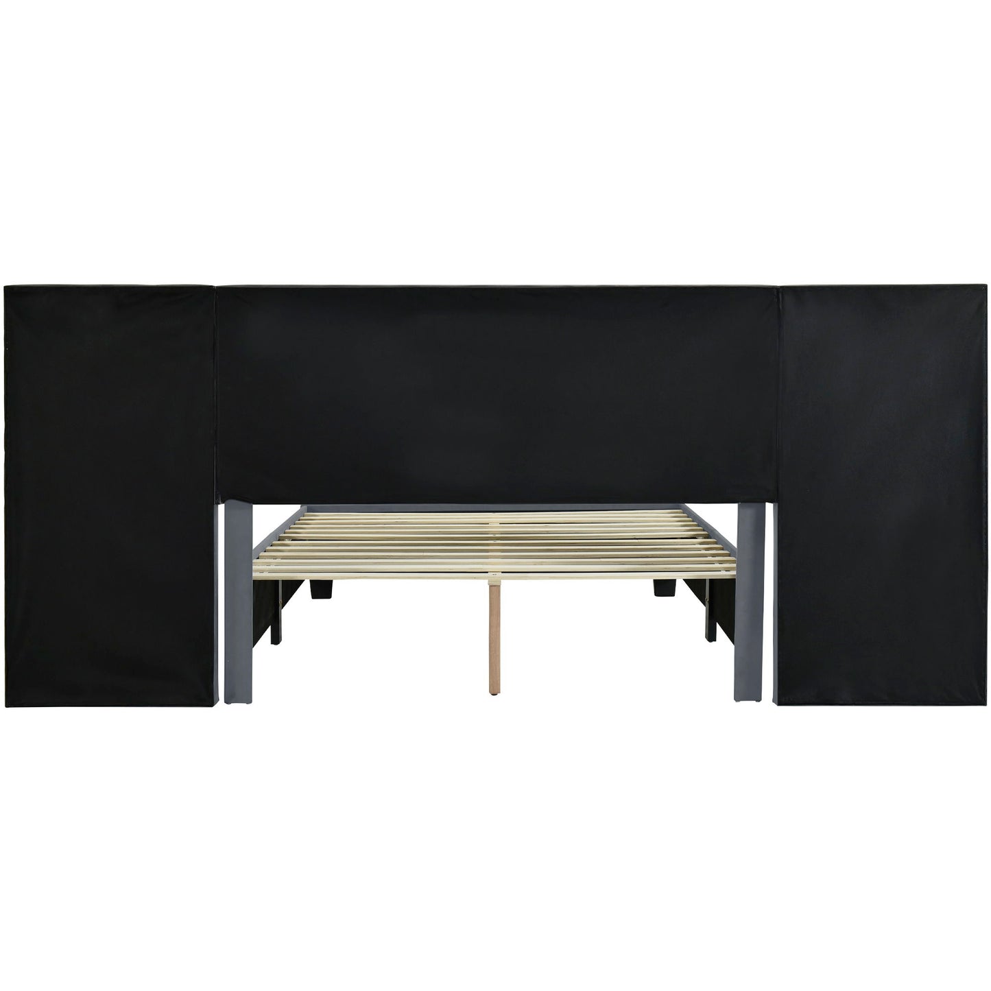 Queen Size Upholstered Platform Bed With Big Headboard - Gray