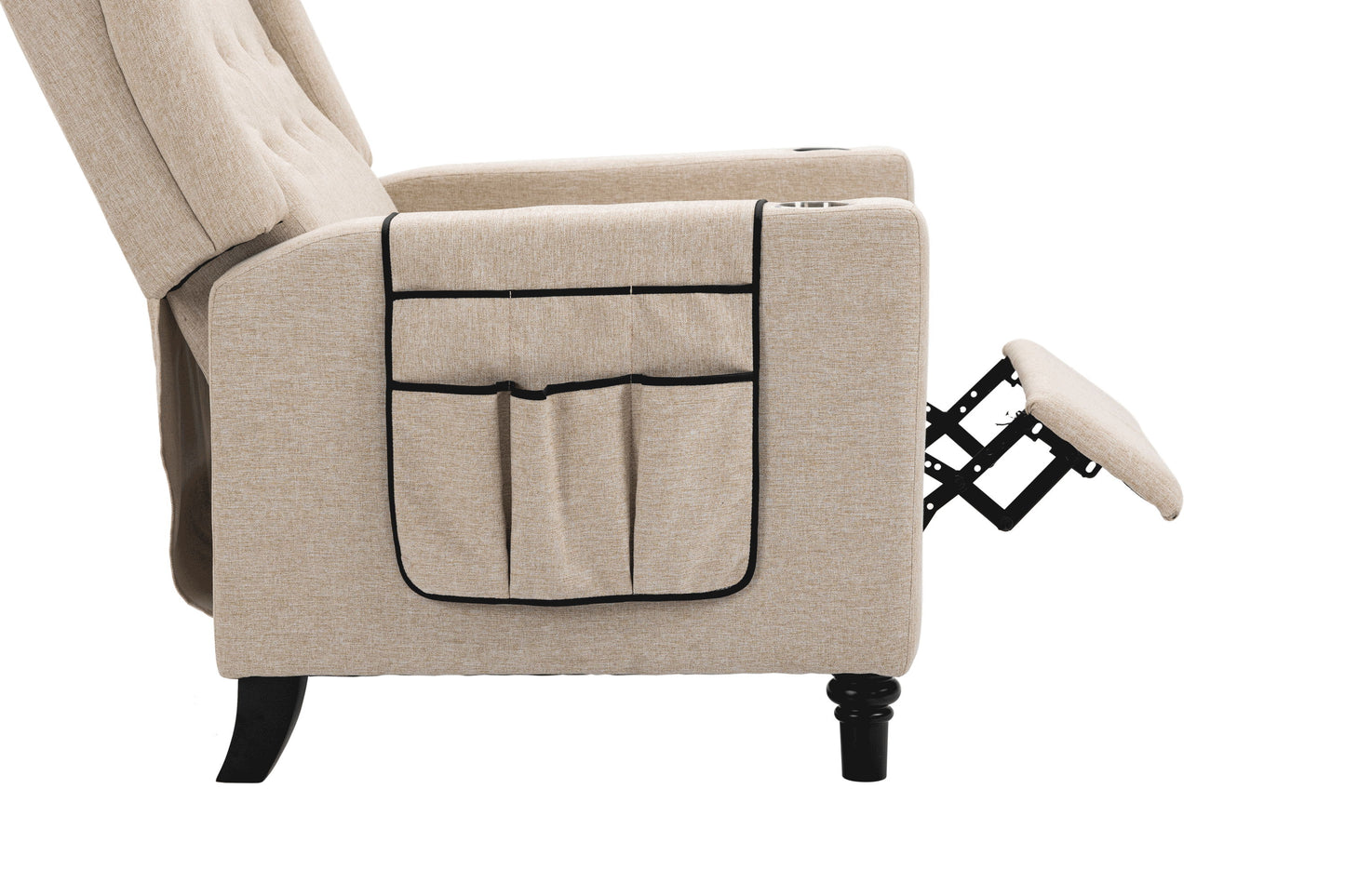 Arm Pushing Recliner Chair, Modern Button Tufted Wingback Push Back Recliner Chair, Living Room Chair Fabric Pushback Manual Single Reclining Sofa Home Theater Seating For Bedroom - Khaki / Yellow