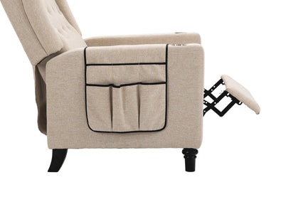 Arm Pushing Recliner Chair, Modern Button Tufted Wingback Push Back Recliner Chair, Living Room Chair Fabric Pushback Manual Single Reclining Sofa Home Theater Seating For Bedroom - Khaki / Yellow