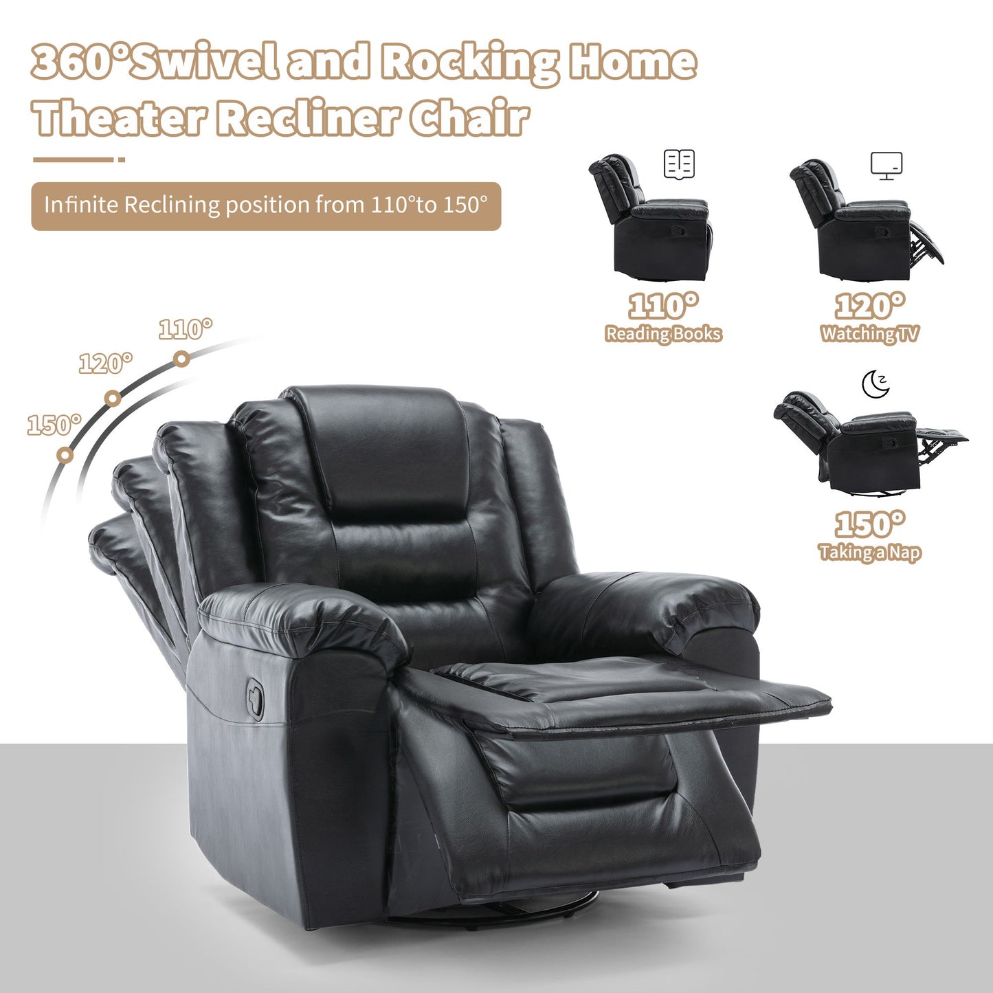 2 Seater Home Theater Recliner Manual Recliner Chair With A Storage Box And Two Cup Holders For Living Room - Black