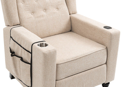 Arm Pushing Recliner Chair, Modern Button Tufted Wingback Push Back Recliner Chair, Living Room Chair Fabric Pushback Manual Single Reclining Sofa Home Theater Seating For Bedroom - Khaki / Yellow