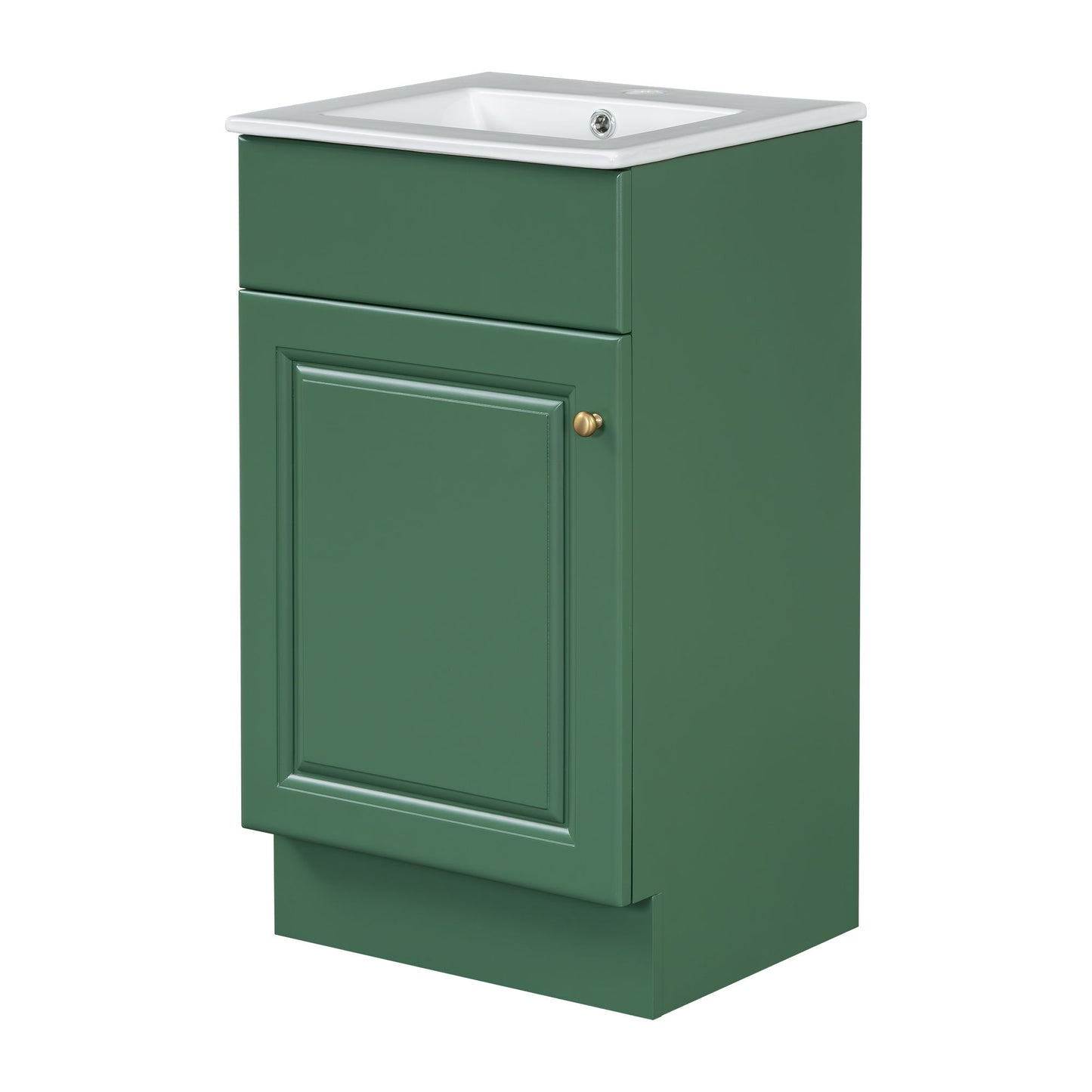 18" Bathroom Vanity With Sink, & Ceramic Cabinet With Adjustable Shelf - Green