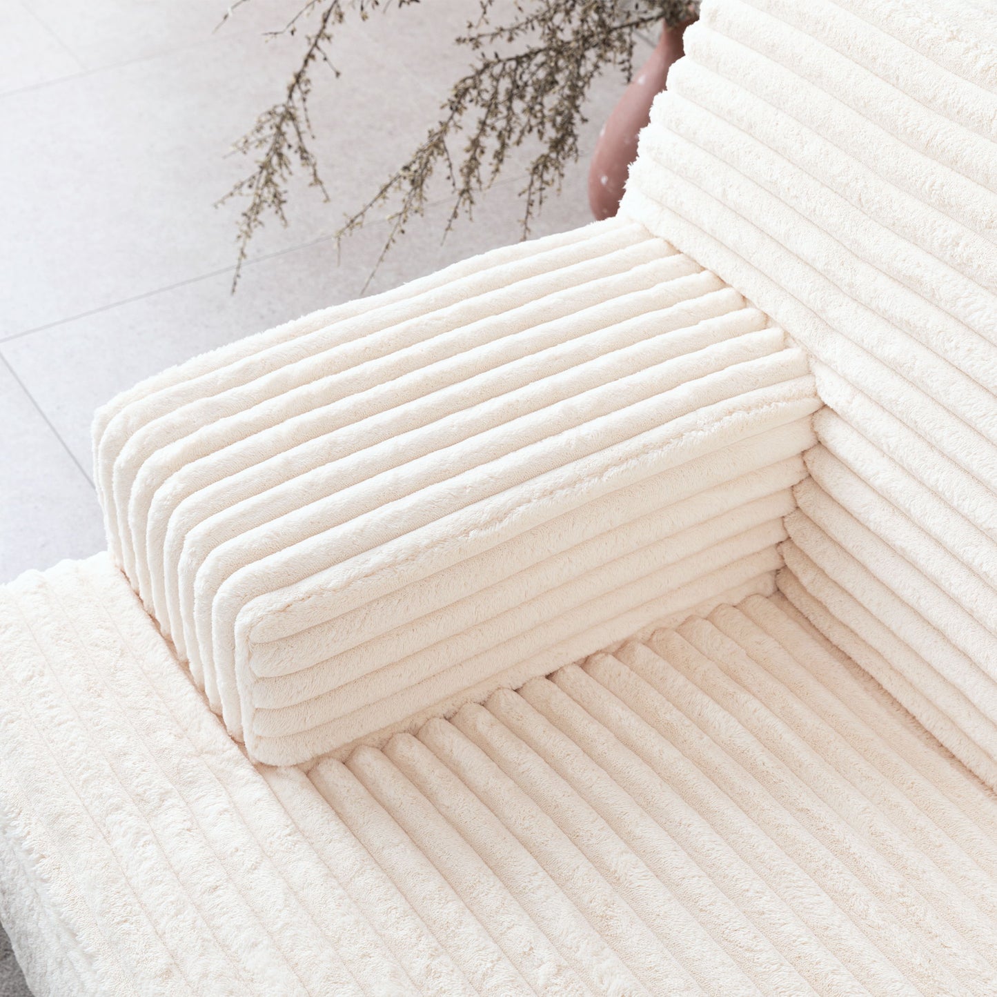 Modern Sofa Comfortable Cloud Sofa Soft Plush Corduroy Interior With Square Armrests - Beige
