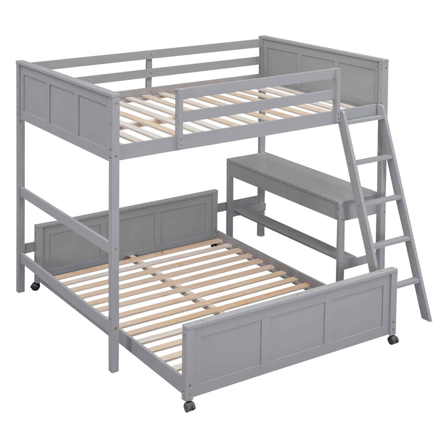 Full Over Full Bunk Bed With Desk - Gray