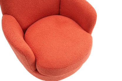 Teddy Swivel Barrel Chair, Swivel Accent Chairs Armchair For Living Room, Reading Chairs For Bedroom Comfy, Round Barrel Chairs With Gold Stainless Steel Base - Orange