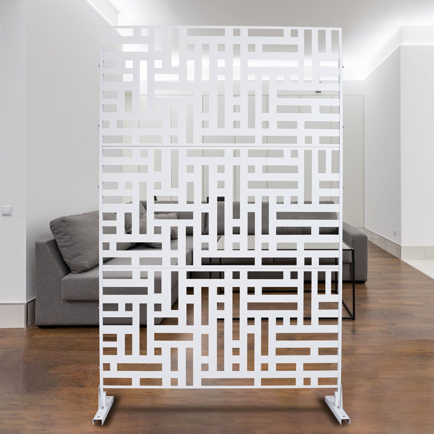 Decorative Freestanding Metal Privacy Screen For Indoor & Outdoor Use - White