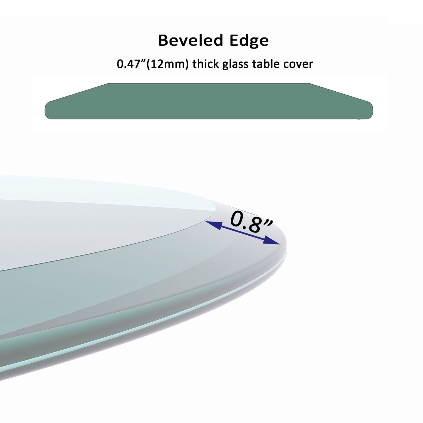 36" Round Tempered Glass Table Top Clear Glass 1 / 2" Thick Beveled Polished Edge - Transparent