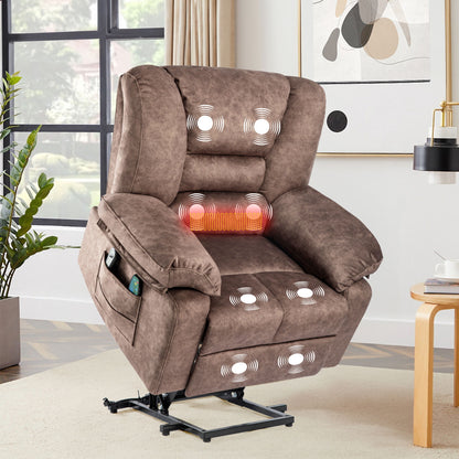 Power Lift Recliner Chair Sofa With Massage - Brown