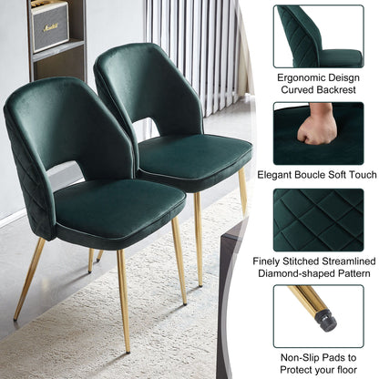 Velvet Dining Chairs With Metal Legs And Hollow Back Upholstered Dining Chairs (Set of 4) - Dark Green