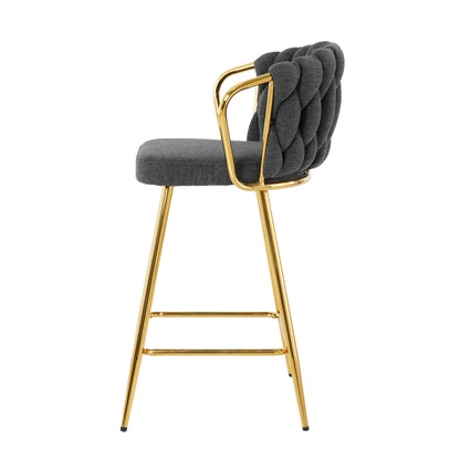 Modern Design High Stool With Gold Plated Legs For Kitchen Dining Linen (Set of 2) - Dark Gray