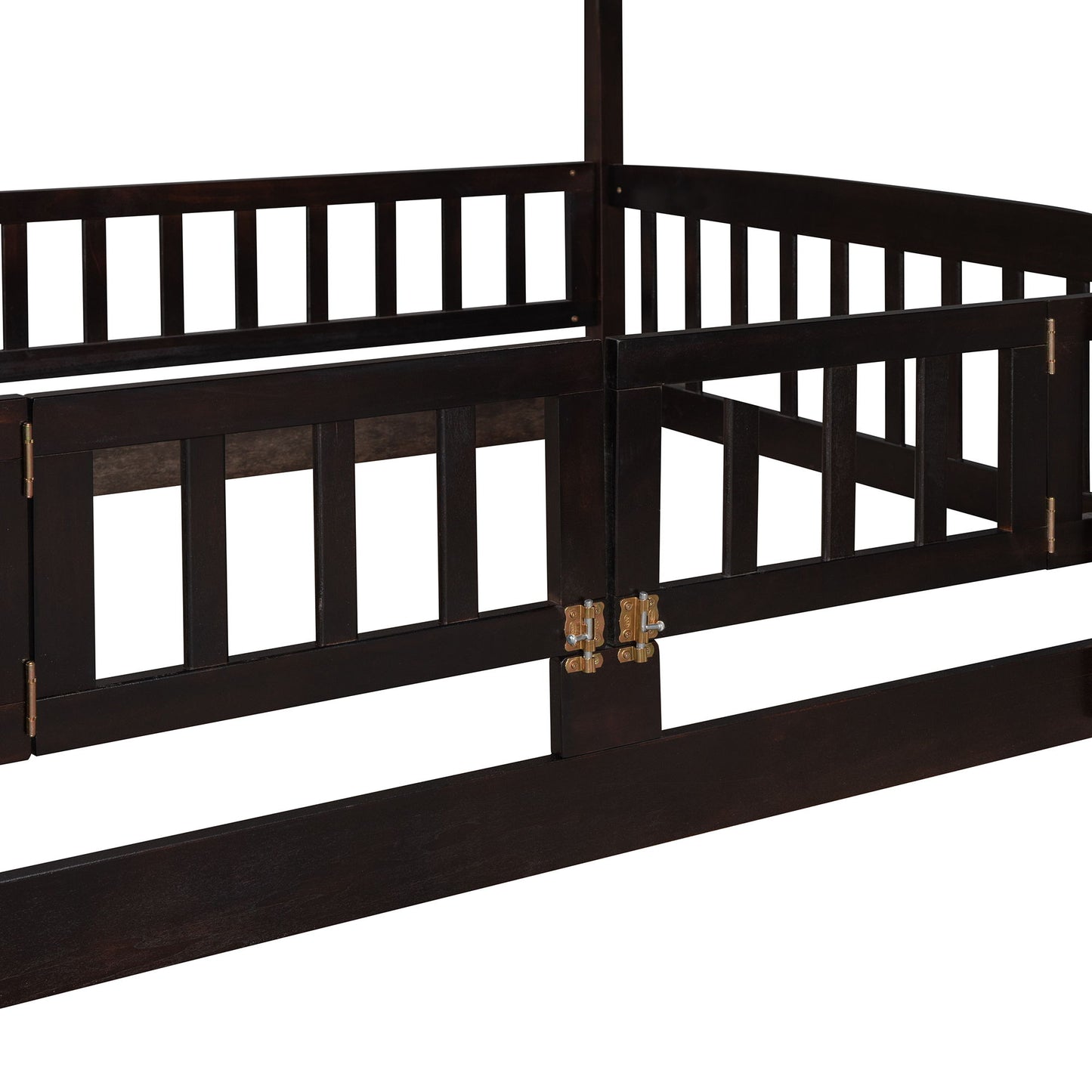 Full Over Full Low Bunk Bed With Slide, Fence And Ladder For Toddler - Espresso
