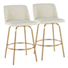 Toriano - Contemporary Fixed Height Counter Stool Swivel With Round Footrest (Set of 2) - Cream / Gold