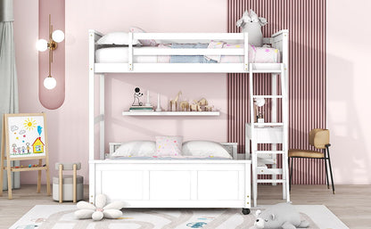 Twin Over Full Bunk Bed With Desk - White