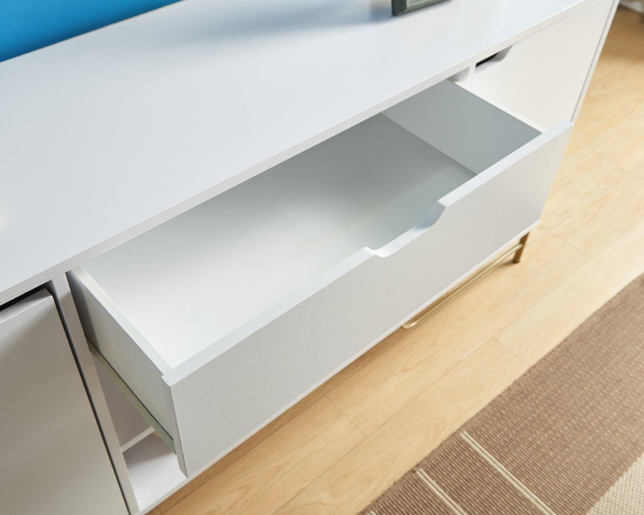 Buffet With Two Cabinets One Drawer With Six Shelves On Metal Legs - White / Gold