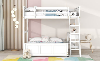 Full Over Full Bunk Bed With Desk - White