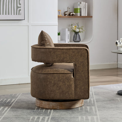 Swivel Accent Open Back Barrel Chair Modern Comfy Sofa Chair With Weathered Base For Living Room, Club Chair Leisure Arm Chair For Lounge - Coffee