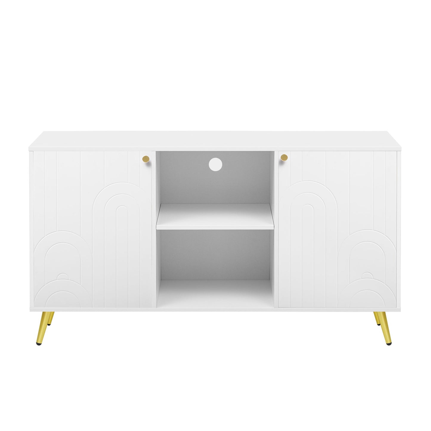 Modern TV Stand For TVs Up To 55", Entertainment Center Media Console, Adjustable Shelf, Metal Legs, Handles And Anti-Tip Device For Living Room - White