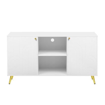 Modern TV Stand For TVs Up To 55", Entertainment Center Media Console, Adjustable Shelf, Metal Legs, Handles And Anti-Tip Device For Living Room - White