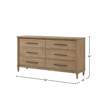 King Panel Bedroom Set With 3 Drawer Nightstand, Casual Dresser, Cane Mirror, 3 Drawer Cane Front Chest And Bench - Sand