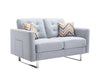 Victoria - Linen Fabric Loveseat With Metal Legs, Side Pockets, And Pillows - Light Gray
