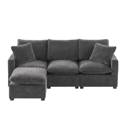 Modern, Modular Sofa, 4 Seat Chenille Sectional Couch Set With 2 Pillows Included, Freely Combinable Indoor Funiture - Black / Gray