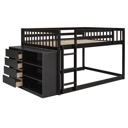 Full Over Full Bunk Bed With Storage Drawers And Shelves - Espresso
