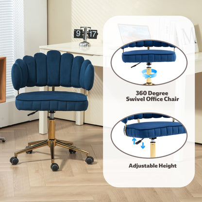 Modern Home Office Desk Chair With Adjustable Height And Swivel Wheels - Navy