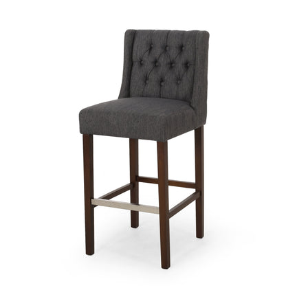 Solstara - Upholstered Fabric Dining Barstool With Button Tufted And Wing Back - Charcoal