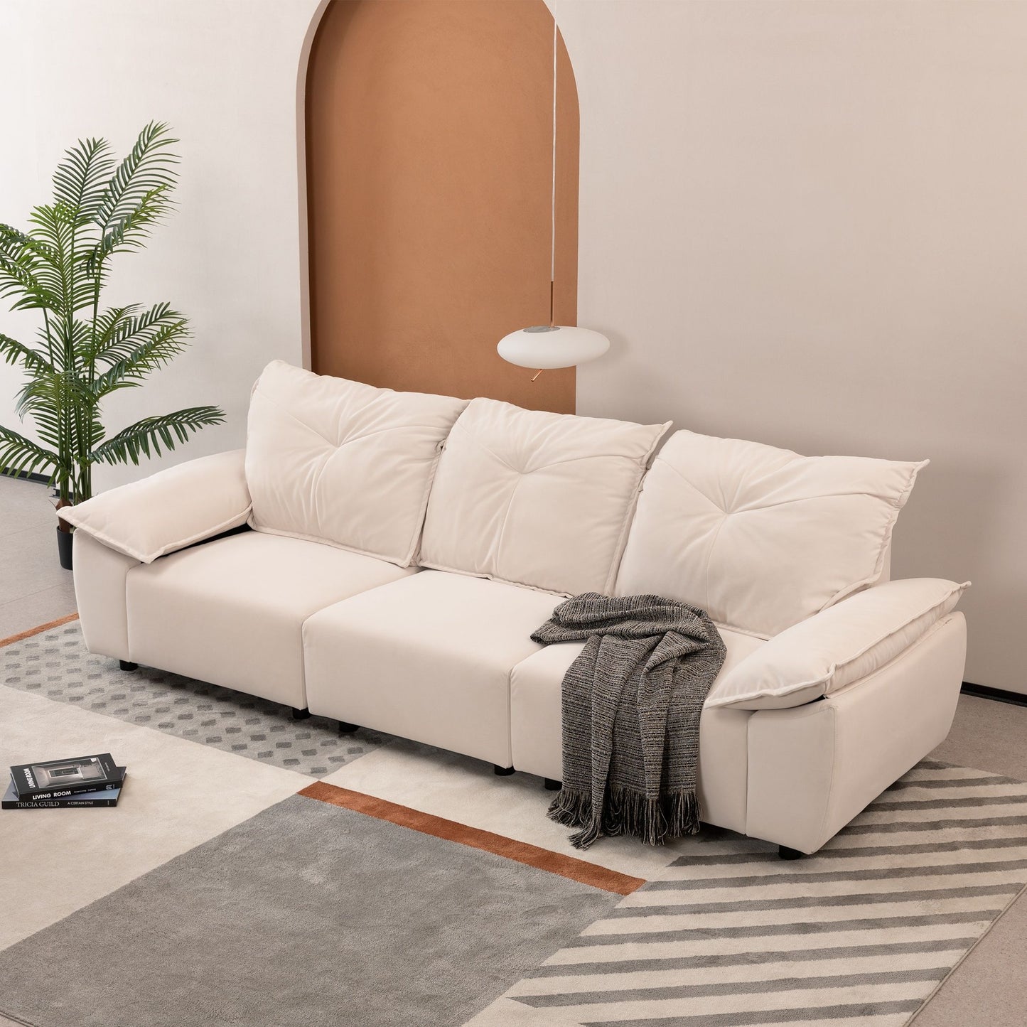 Modern Fabric Sofa With Removable Pillowcase And Backrest, Easy Care - Beige