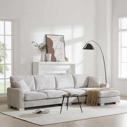 Modern Oversized Sectional Sofa, L-Shaped Luxury Couch Set With 2 Free Pillows, 5 Seat Chenille Indoor Furniture With Chaise - Light Gray