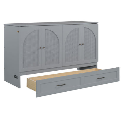 Queen Size Murphy Bed With Large Drawers - Gray