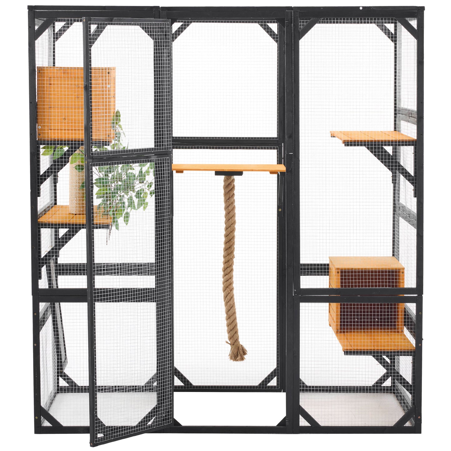 Outdoor Cat House, Diy Cat Enclosure With Double Enter Doors - Black Brown