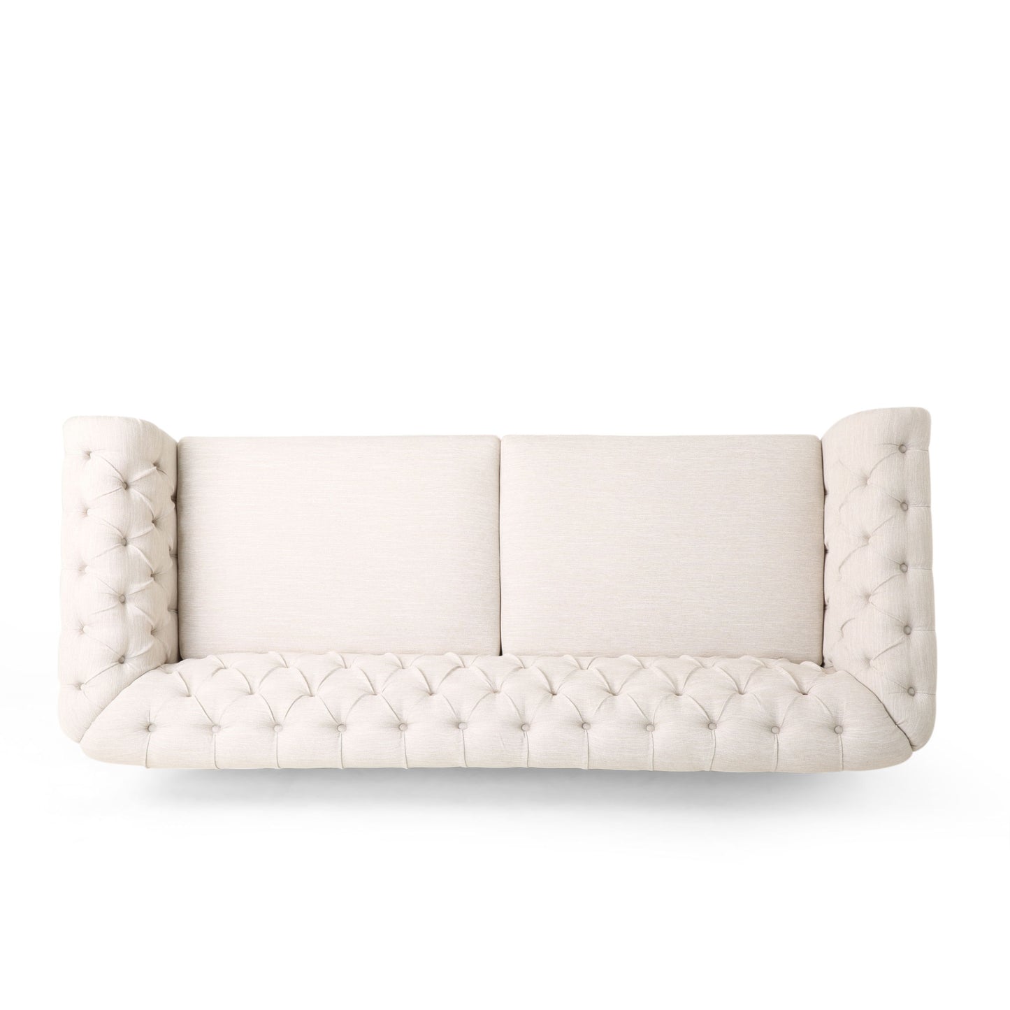 Comfy 3 Seat Sofa With Wooden Legs, Retro Style For Living Room And Study - Beige