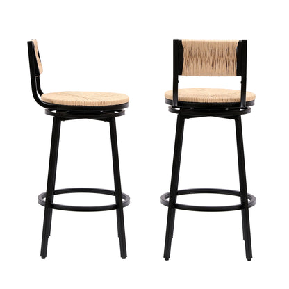 Honey Swivel Bar Stools Paper Rope Handwoven Barstools With Back (Set of 2) Rustic Round Counter Chairs For Dining Room, Kitchen Island - Honey