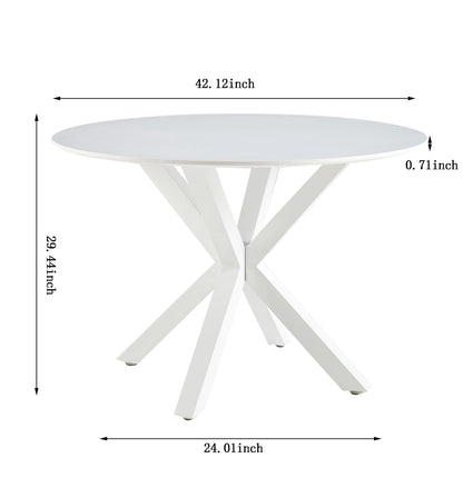 Table Mid-Century Dining Table For 4 - 6 People With Round MDF Table Top, Pedestal Dining Table, End Table Leisure Coffee Table, Cross Leg - White
