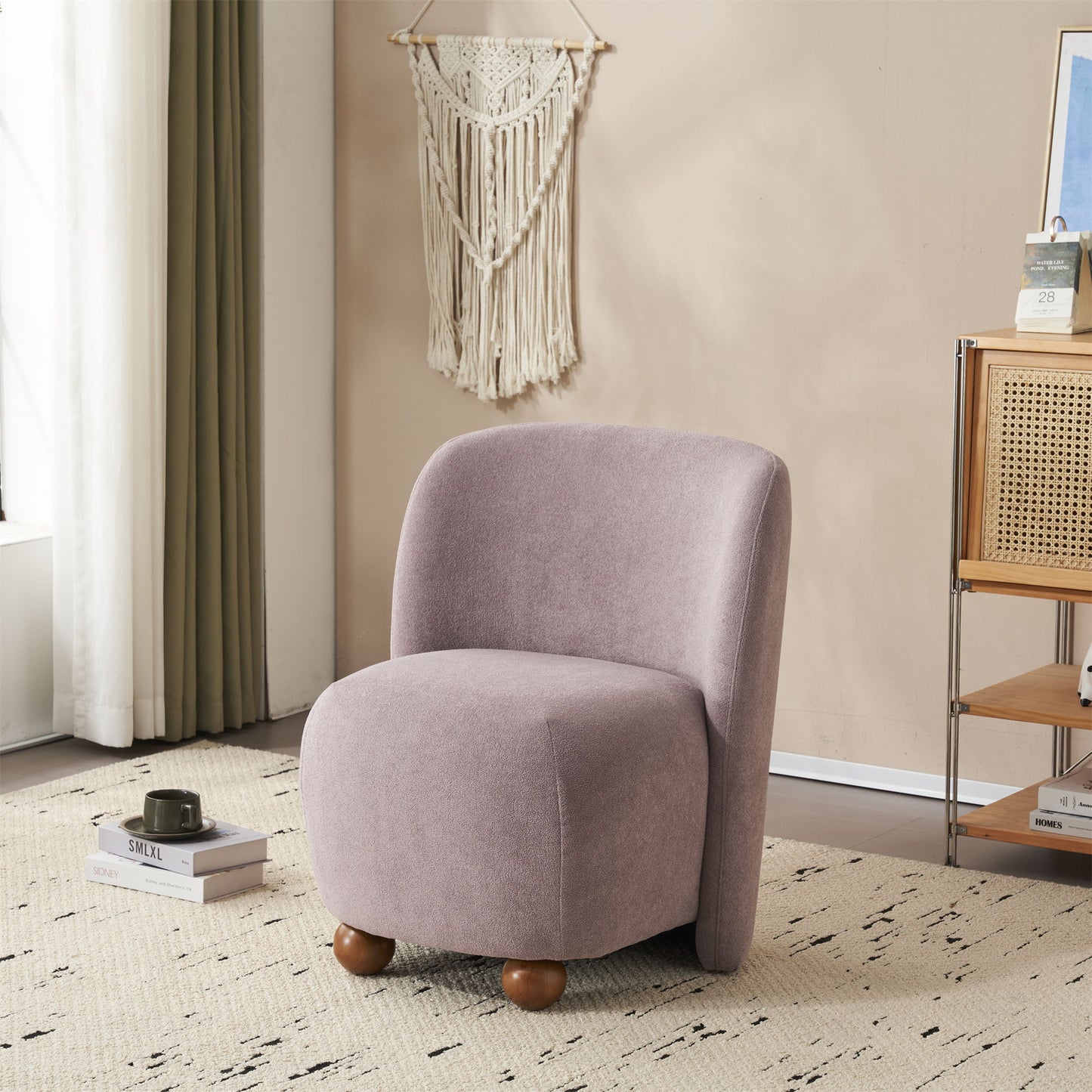 Modern Low Back Accent Chair, Upholstered Armless Living Room Chairs, Round Pine Wood Feet, For Small Living Spaces, Living Room - Purple