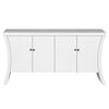 Refined Industrial 4 Door Credenza With Wooden Arc Legs & Bronze Clasps, Advanced Storage Design - White