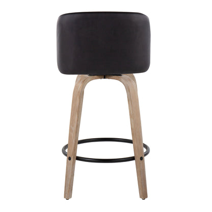 Toriano - Contemporary Fixed Height Counter Stool With Swivel With Round Footrest (Set of 2) - Whitewashed / Black