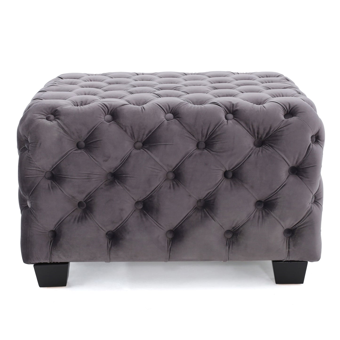 Modern Glam Velvet Ottoman With Button Tufted Diamond Stitch Design - Gray