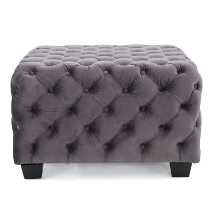 Modern Glam Velvet Ottoman With Button Tufted Diamond Stitch Design - Gray