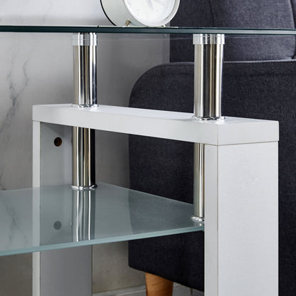 Clear Glass Top Side Table, End Table, Modern Design For Home - White
