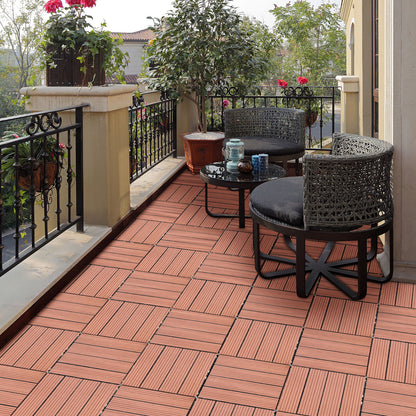 Wood Plastic Composite Deck Tiles (Set of 20), Sustainable Composite Decking Resist Rust, Water, Weather, Easy To Diy & Maintain, Ideal For Patios, Balconies, Rooftops - Mahogany