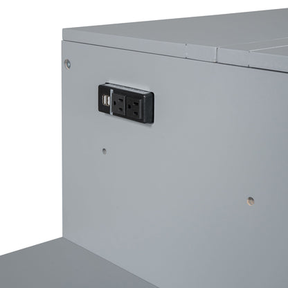 Queen Size Murphy Bed With USB Port, Large Drawer, And Wardrobe / Desk Combo Versatile Cabinet Bed - Gray